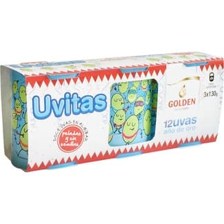 12 Uvitas Año de Oro en Almíbar Peladas y sin Semillas Pack 3  Golden 130 G