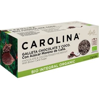Bio Integral Organic Galleta Digestive con Chocolate, Coco y Azúcar Moreno de Caña Carolina