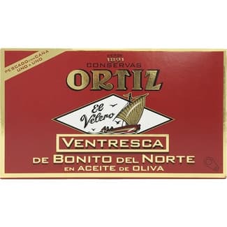 Ventresca de Bonito del Norte en Aceite de Oliva Pescado a Mano Uno a Uno  Ortiz 80 G