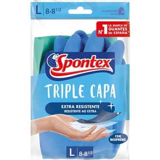 Triple Capa Guantes Reutilizables Interior Reforzado con Neopreno Talla L Spontex