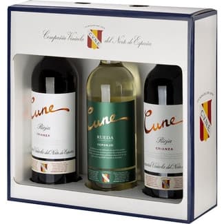 Vino Tinto Crianza Doca Rioja Estuche 2 + Regalo de Vino Blanco Verdejo DO Rueda Botella de 75 Cl Cune