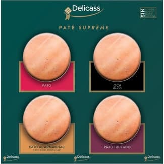 Supreme Surtido de 4 Patés Pato, Oca, Pato al Armagnac y Pato Trufado sin Gluten sin Lactosa Delicass