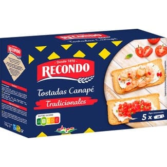 Tostadas para Canapé Tradicionales 5 Packs de 6 Unidades  Recondo 100 G