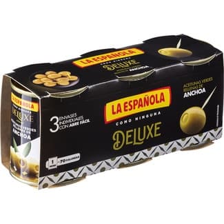Aceitunas Rellenas de Anchoa Deluxe Pack 3  la Española 50 G