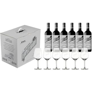 Vino Tinto Selección de la Familia Reserva Doca Rioja Caja 6 con Regalo de 6 Copas Hacienda Lopez de Haro