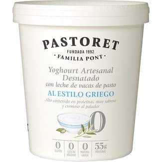 Yogur Griego Natural Artesano Desnatado 0% M.g. 0% Azúcar Añadido con Leche de Vacas de Pasto Envase 900 G Pastoret