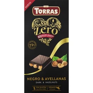 Zero Chocolate Negro 72% Cacao con Avellanas sin Gluten Torras