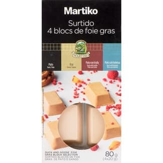 Surtido 4 Bloc de Foie Gras de Pato + Oca + Pato con Trufa + Pato con Boletus Pack 4x20 G sin Gluten Martiko