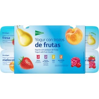 Yogur con Trozos de Frutas 2 Fresa + 2 Frutos del Bosque + 2 Pera + 2 Melocotón Pack 8  el Corte Ingles 125 G