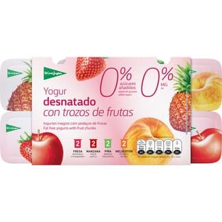 Yogur con Trozos de Frutas 2 Fresa + 2 Manzana + 2 Piña + 2 Melocotón Desnatado 0% M.g. 0% Azúcares Añadidos Pack 8 Unidades 125 G el Corte Ingles