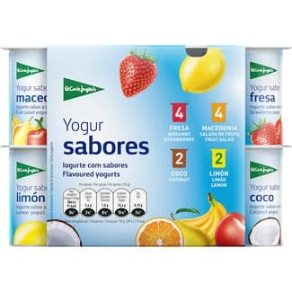 Yogur de Sabores 4 Fresa + 4 Macedonia + 2 Coco + 2 Limón sin Gluten Pack 12 Unidades 125 G el Corte Ingles