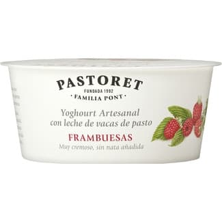 Yogur con Frambruesas Azucarado Artesano Cremoso con Leche de Vacas de Pasto sin Gluten  Pastoret 125 G