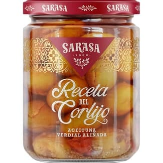 Aceitunas Verdial con Hueso, Ajos y Pimientos Rojos Aliñados la Receta del Cortijo Sarasa
