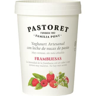 Yogur con Frambuesas Artesano Cremoso con Leche de Vacas de Pasto sin Gluten  Pastoret 500 G