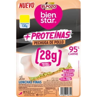 Bienstar + Proteínas Pechuga de Pollo bajo en Grasa sin Azúcares en Lonchas Finas sin Gluten sin Lactosa Elpozo