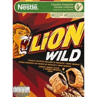 Wild Cereales de Desayuno Integrales Rellenos de Chocolate y Sabor Caramelo sin Aceite de Palma Nestle Lion