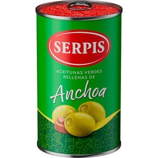 Aceitunas Verdes Rellenas de Anchoa sin Gluten y sin Lactosa Serpis