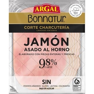 Bonnatur Corte Charcutería Jamón Asado al Horno en Lonchas Enteras sin Azúcares sin Gluten sin Lactosa Argal