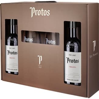 Vino Tinto Crianza DO Ribera del Duero Estuche 2 con Regalo de 2 Copas Protos