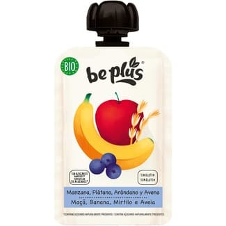Bio Manzana, Plátano, Arándano y Avena 100% Fruta Ecológico desde 6 Meses Bolsita BE Plus