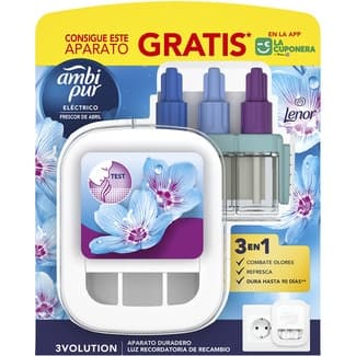 Ambientador Eléctrico Frescor de Abril 3 Fragancias Aparato + Recambio Ambipur Electric
