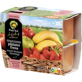 Compota de Manzana, Plátano y Fresa 100% Fruta sin Gluten Pack 4 Pom'bel