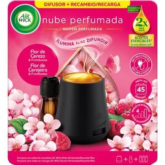 Ambientador Difusor Automático Nube Perfumada Flor de Cerezo & Frambuesa + Recambio con Aceites Esenciales AIR Wick