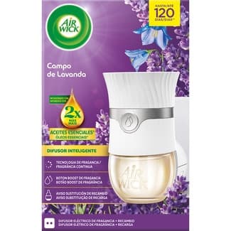 Ambientador Eléctrico Difusor Inteligente Campo de Lavanda con Aceites Esenciales + Recambio AIR Wick