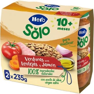 Tarritos de Verduras con Lentejas y Jamón desde 10 Meses Pack 2 Hero Solo