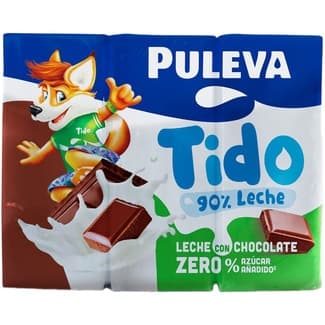 Tido Batido de Chocolate 90% de Leche Zero % Azúcar Añadido sin Gluten Pack 6 Puleva