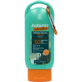 Adventure Crema Solar Facial Spf-50 Alta Protección Resistente al Agua + Regalo de Mosquetón Babaria