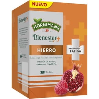 Bienestar +plus Infusión de Hibisco, Granada y Frambuesa Hierro sin Teína Hornimans