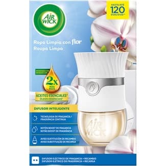 Ambientador Eléctrico Difusor Inteligente Ropa Limpia con Flor con Aceites Esenciales Aparato + Recambio AIR Wick