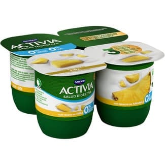 Zero Bífidus con Trozos de Piña Desnatado 0% M.g. 0% Azúcares Añadidos Pack 4 Danone Activia 120 G