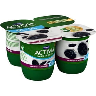 Zero Bífidus con Trozos de Ciruelas Desnatado 0% M.g. 0% Azúcares Añadidos Pack 4 Danone Activia