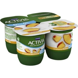 Zero Bífidus con Trozos de Melocotón Desnatado 0% M.g. 0% Azúcares Añadidos Pack 4 Danone Activia 120 G