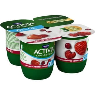 Zero Bífidus con Trozos de Frutos Rojos Desnatado 0% M.g. 0% Azúcares Añadidos Pack 4 Danone Activia 120 G