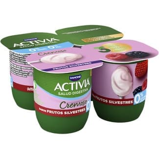Zero Bífidus Cremoso Sabor Frutos Silvestres Desnatado 0% M.g sin Azúcares Añadidos Pack 4 Danone Activia 115 G