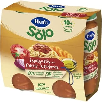 Tarritos de Espagueti con Carne y Verduras para Masticar desde 10 Meses Pack 2 Hero Solo