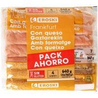Salchichas Frankfurt con Queso Eroski, Pack 4x160 G