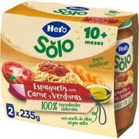 Tarrito Trozos de Espaguetis, Carne y Verdura Hero, Pack 2x235 G