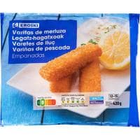 Varitas de Merluza Empanada Eroski, Bolsa 420 G