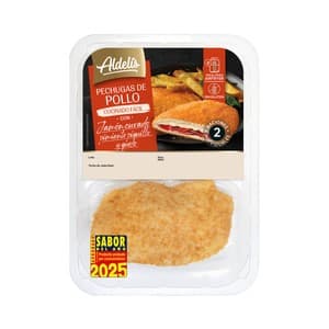Aldelís Pehugas de Pollo Empanadas y Rellenas de Jamón Curado, Pimiento del Piquillo y Queso 2 Uds. 240 G