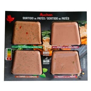 Auchan Tabla de Patés (pimienta, Finas Hierbas, al Oporto y de Campaña 4 X 75 G. Producto Alcampo 300 G
