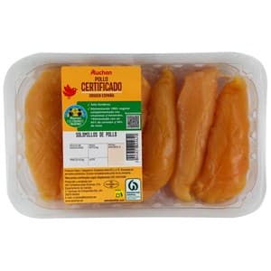 Alcampo Cultivamos LO Bueno Solomillos de Pollo Certificado Bandeja. 337.5 G
