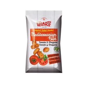 Velarte Mediterraneum Bites Snack Palitos de Pan Crujiente con Sabor a Tomate y Orégano 80 G.
