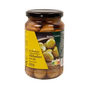 Alcampo Gourmet Aceitunas Aloreñas Aliñadas con Ajo Partidas Alcampo Gourmet 200 G.