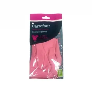 2 Guantes Flocados de Látex Carrefour  P - Rosa