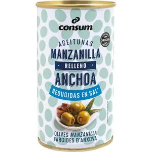 Aceituna Rellena Anchoa Baja en Sal en Lata 150 Gr