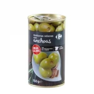 Aceitunas Verdes Rellenas de Anchoa Carrefour 150 G.